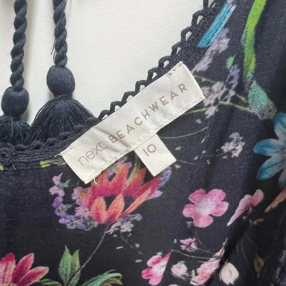 Next Beachwear Black and Floral Lace Dress - Maxi Size UK 10 - Picture 8 of 12